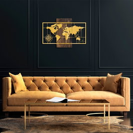 Wallity World Map With Compass - Gold